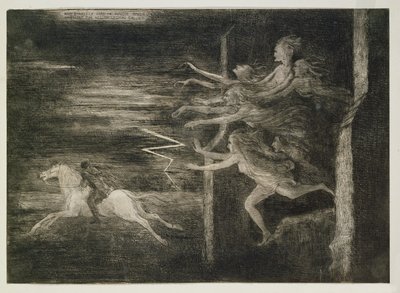 ロバート・バーンズ（1759-96）によるタム・オシャンターからの「そして、彼が地獄の軍団が出馬したとき、彼がマギーを再集結させることはほとんどなかった」 作： Richard Cockle Lucas